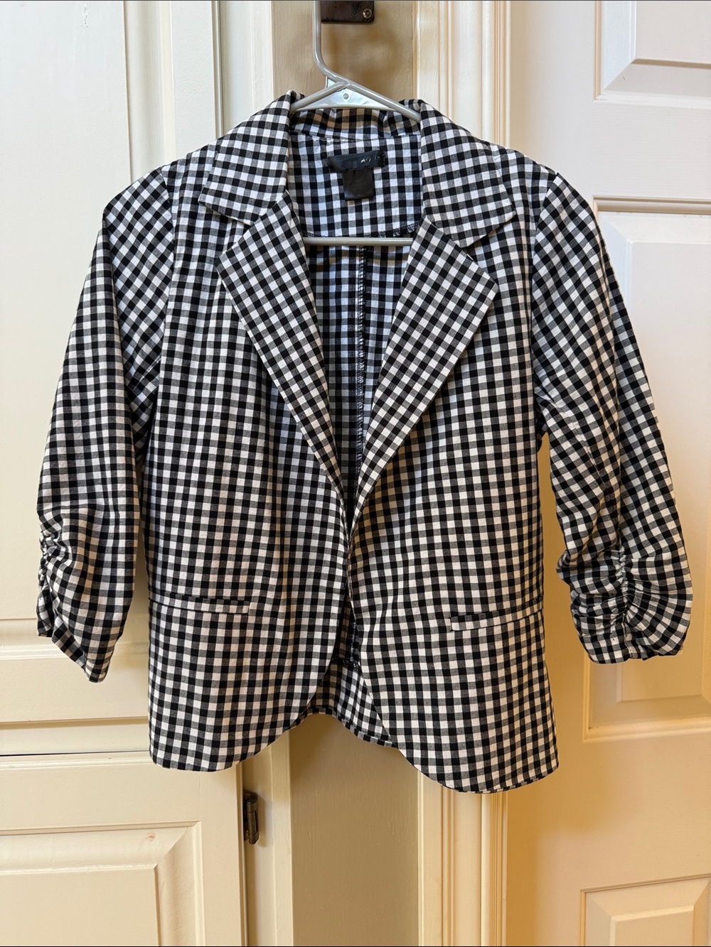 Black & White Gingham Women's Cotton Blazer Jacket